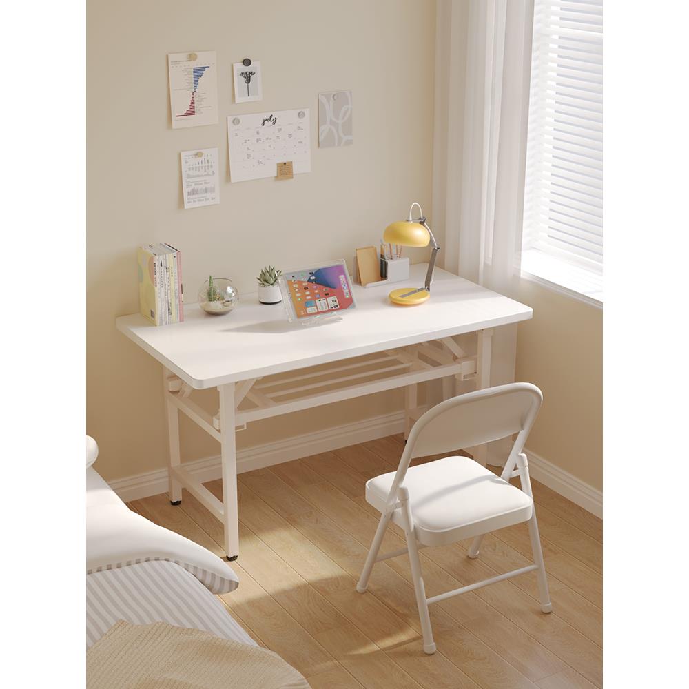 奶油白色桌子电脑桌台式家用书桌卧室办公桌简易桌子工作台写字桌
