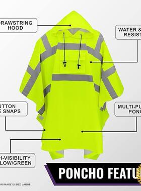 ⇛多功能高亮反光荧光黄儿童成人斗篷雨披ANSIClass3rainponc