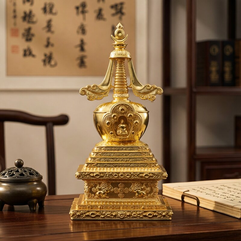 黄铜舍利塔佛塔装藏舍利子宝塔藏传民族西藏式密宗菩提塔大号