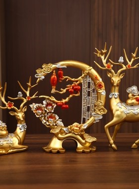 招财福鹿摆件轻奢高n档酒柜装饰客厅办公桌面家居乔迁开业新居礼