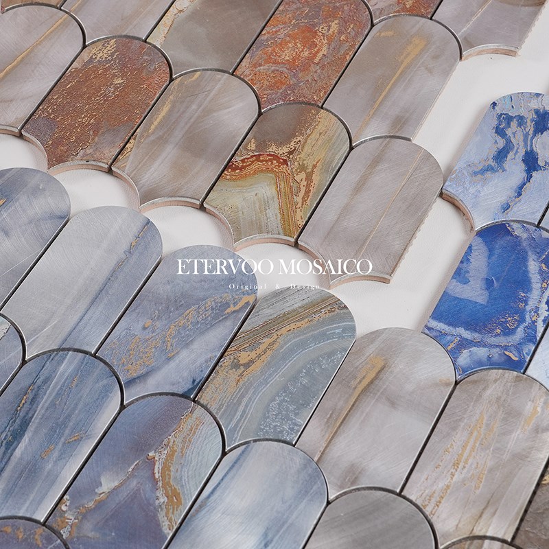 轻奢彩色扇形金属铝马赛克瓷砖卫C生间卧室背景墙酒店会所装饰墙