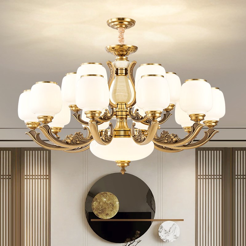 欧式客厅吊灯2025新款现代简约大气别墅自建房Q主卧室餐厅玉石灯