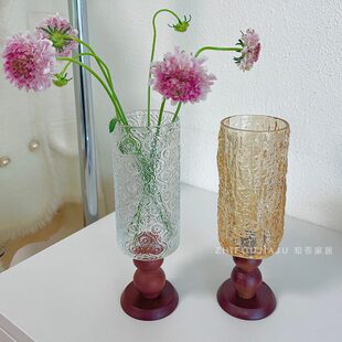 木底座高脚杯花瓶胡桃木摆件客厅插花轻奢高档现代简约高级感花器