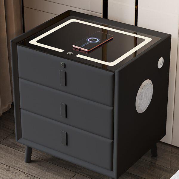 简约现代智能床头柜家用床边58cm高柜带音响指纹锁无线充实木斗柜