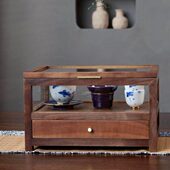 北美黑胡桃木防尘透明五面玻璃柜博古架茶具收纳柜茶几首饰展示盒