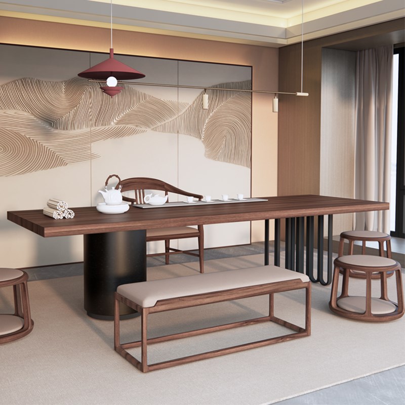 新中式茶桌椅组合个性简约禅意实木办J公茶台茶室茶楼喝茶泡茶桌