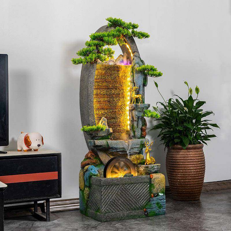 假石流IXB水鱼缸水幕墙景观简约客厅饰玄办山公室造景装摆件加关