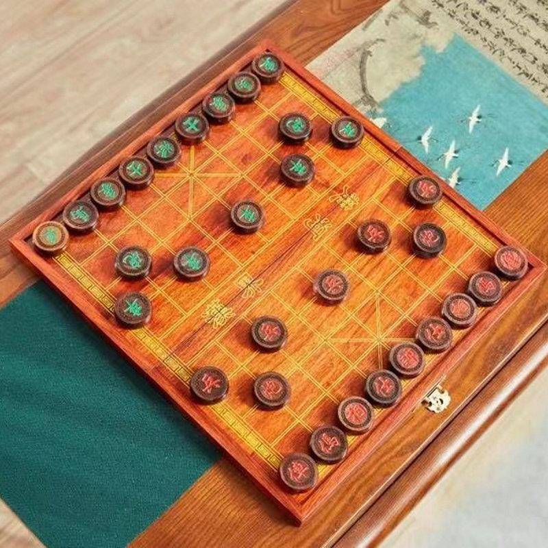 制木缅甸花梨木折叠象棋棋盘便屉携式抽022款棋盘款家用绒布象棋