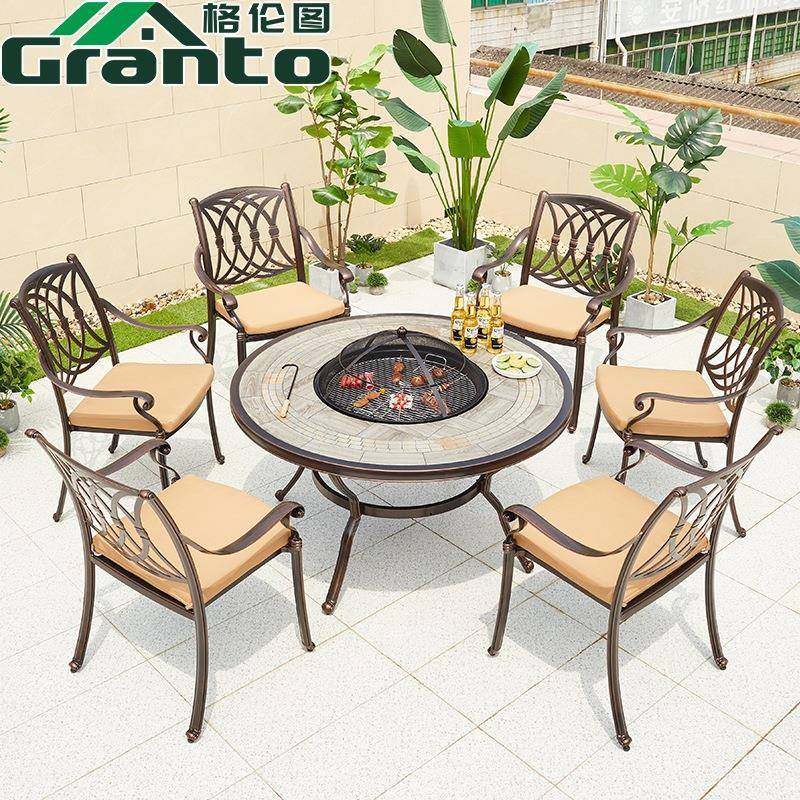 户外桌椅院大理石式铸铝瓷砖露天室外欧庭花园铁艺家桌具阳台休闲