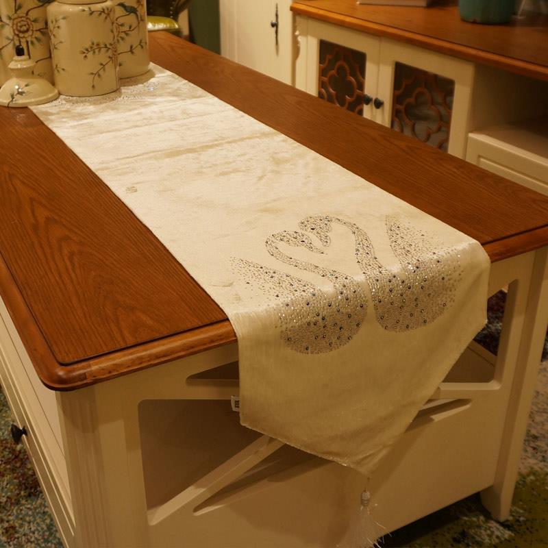 水钻天鹅黑白色餐布桌旗简时尚柜约轻F7TSSS56厅奢客茶几布电视旗