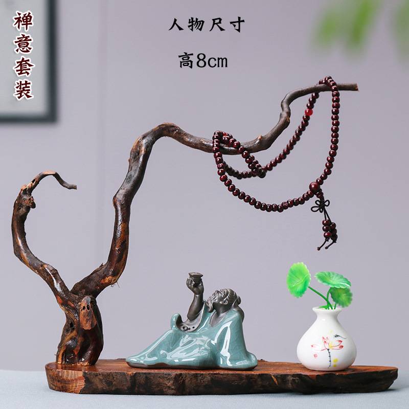 禅意新中式根雕套装摆件紫砂小和尚客厅电视柜茶桌玄关创意装饰品