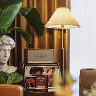 实木落地灯客厅沙发边设计感氛围灯百褶美式高档复古卧室床头台灯