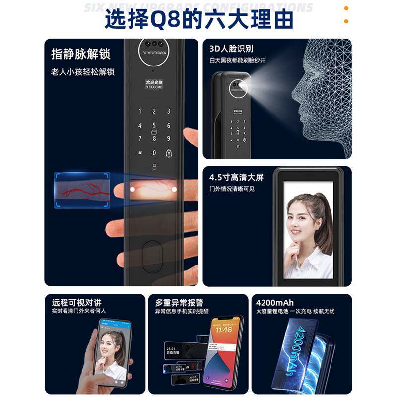 人脸识别指纹锁家用防盗门电子锁全自动智能密码锁家用门锁入户门