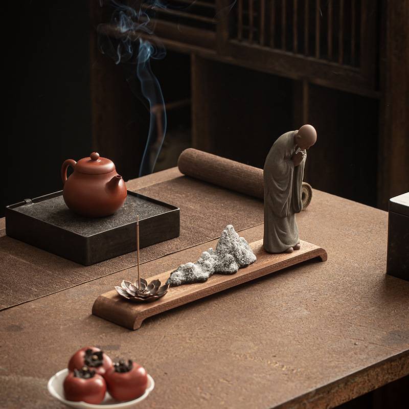 玄硕中式禅意紫砂小和尚摆件家居佛系装饰工艺品茶室桌面陶瓷