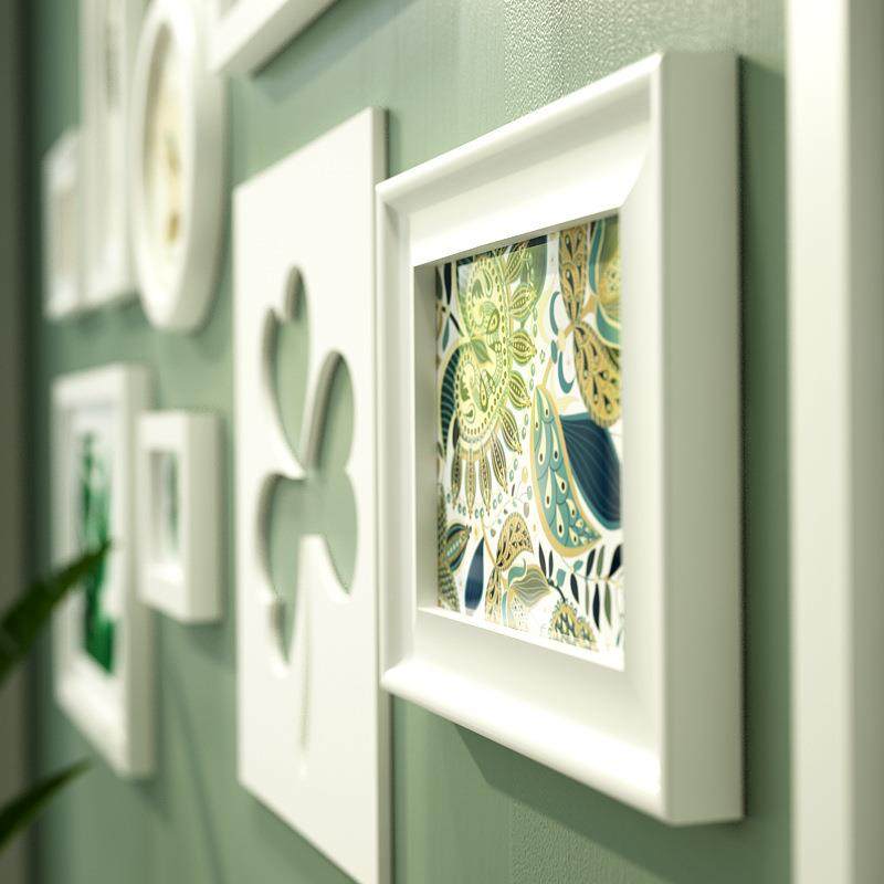 欧式田园实木片墙挂3墙相框绿色卧清新装饰照画组合客厅室装饰993