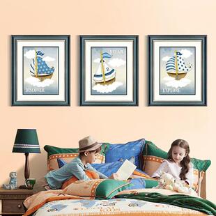 现代简约帆美式儿房男孩卧室墙壁画灯塔装船挂画地中海床al202210