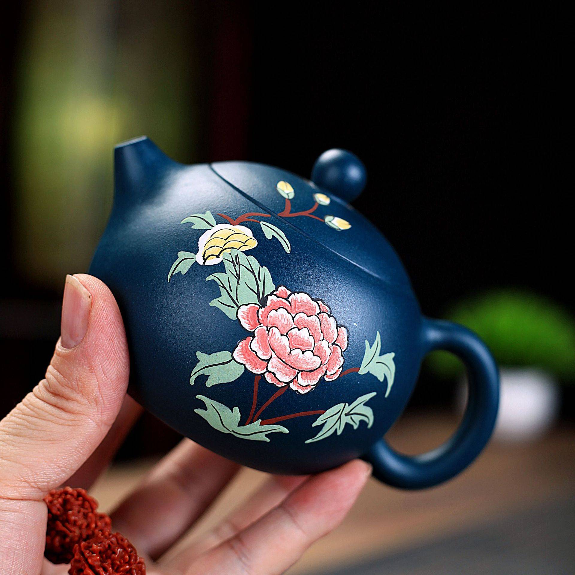 宜兴紫砂壶纯全手工茶壶茶具泡茶壶原矿墨绿泥花开富贵牡丹西施壶