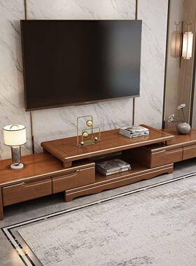 可伸缩组实户木电DQH柜中式现代简约地柜茶几合小型视客厅拉伸收