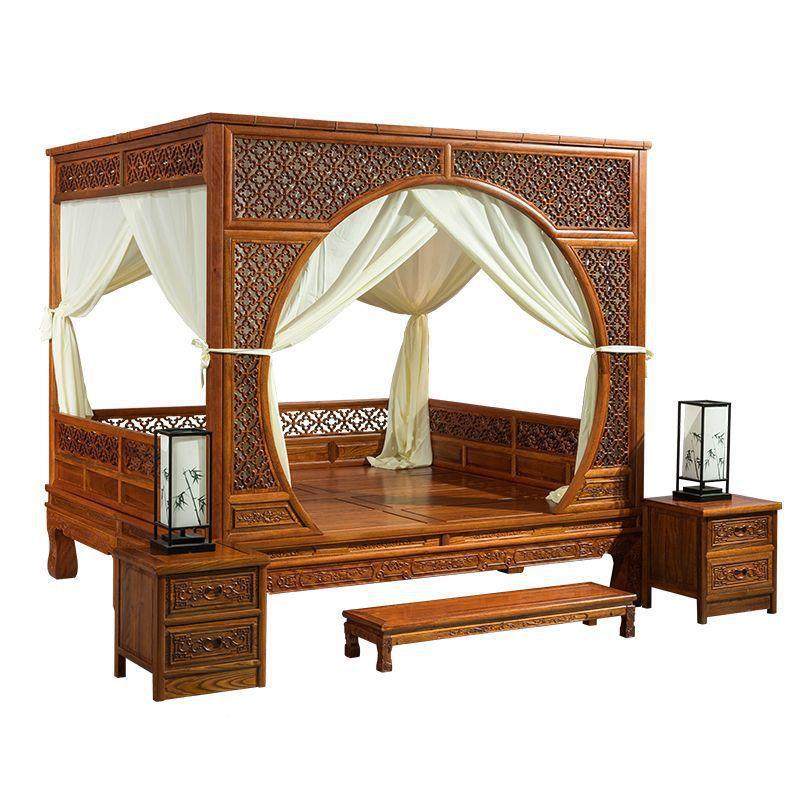 千拔步床印尼花梨木踏床实步木月工洞床明清宫架862子廷床古代宫