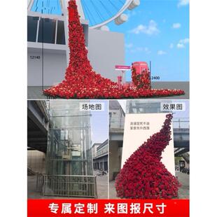 置景瀑布装花饰冰川墙角花美陈布仿真花网红鲜墙打卡玫ltao1008瑰