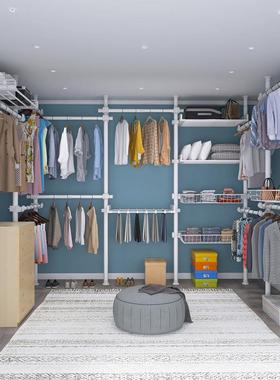 源头厂家顶YCZ立地置衣架天免孔杆带帘打晾挂架衣柜衣帽间衣架子