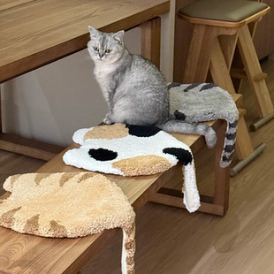 三花猫坐垫椅子垫家用换鞋凳垫服装店奶茶店商铺高级装饰植绒椅垫