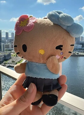 夏威夷度假黑皮小猫咪挂件钥匙扣女生可爱毛绒公仔玩偶背包挂饰