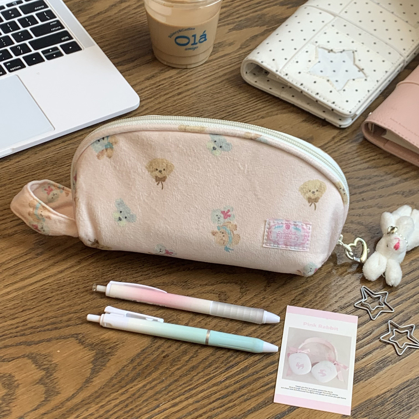 粉色贝壳小狗笔袋初高中生少女心文具袋多隔层大容量铅笔盒收纳包