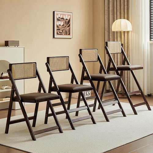 可折叠吧台椅家用现代简约高脚凳实木酒吧椅餐厅日式藤编靠背椅子