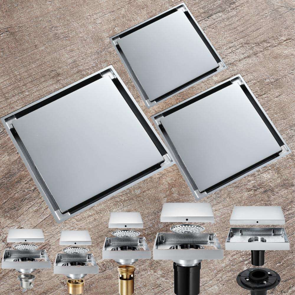 10x10/12x12/15x15cm浴室隐藏式镀铬铜地漏插入瓷砖配法兰北美式