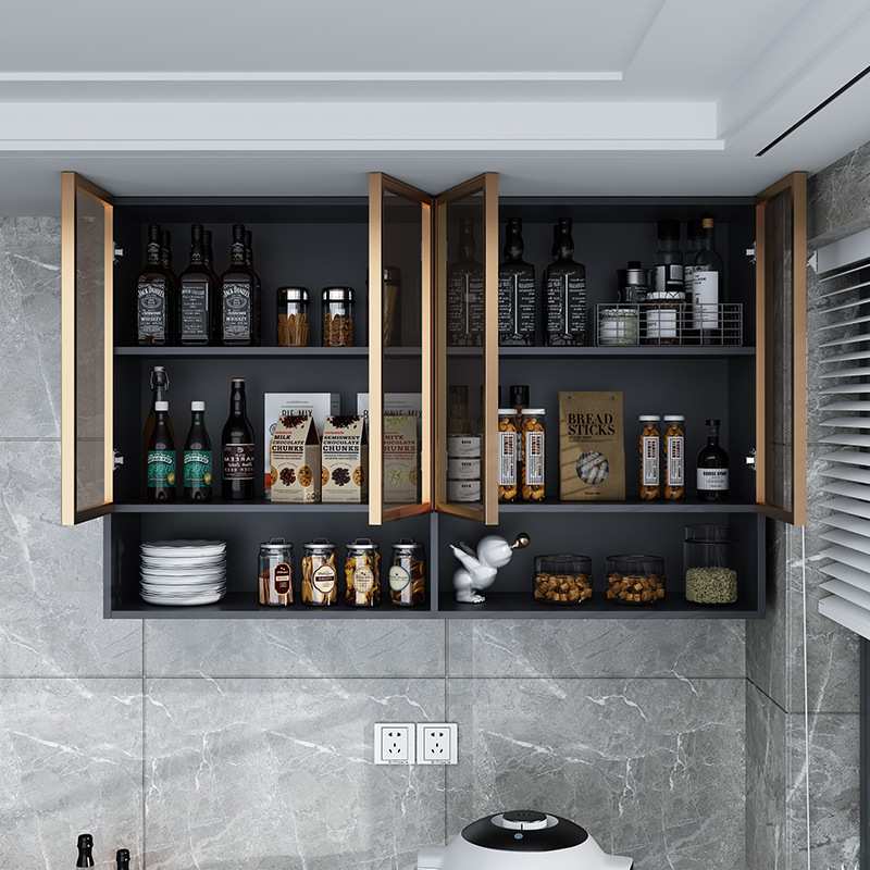 厨房玻璃门吊柜墙壁柜餐厅墙上储物酒柜阳台置物架壁挂式收纳jω