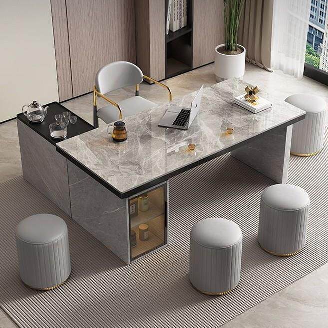 轻奢岩板茶桌椅组合家用办公两用桌现代简约茶桌一体移动意式新品