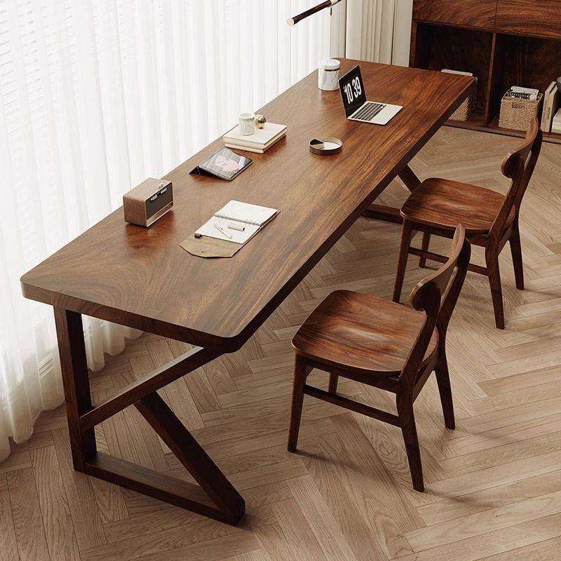 简约南美实木胡桃木双人书桌客厅靠墙家用学习桌办公桌电脑桌