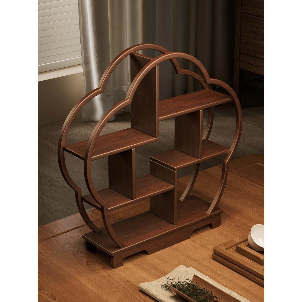 实木茶台置物架中式茶室桌面博古架小型茶壶茶具茶杯收纳展示摆件