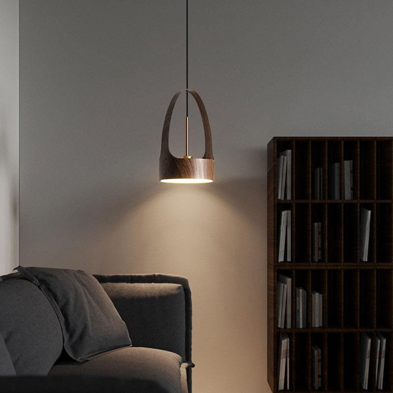 北欧简约餐厅吧台仿木纹小吊灯设计师创意艺术民宿酒店卧室床头灯