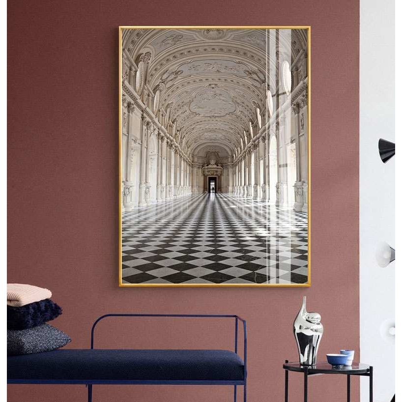 走廊楼梯过道现代简约客厅装饰画铝合金酒店玄关挂画金色建筑壁画图片