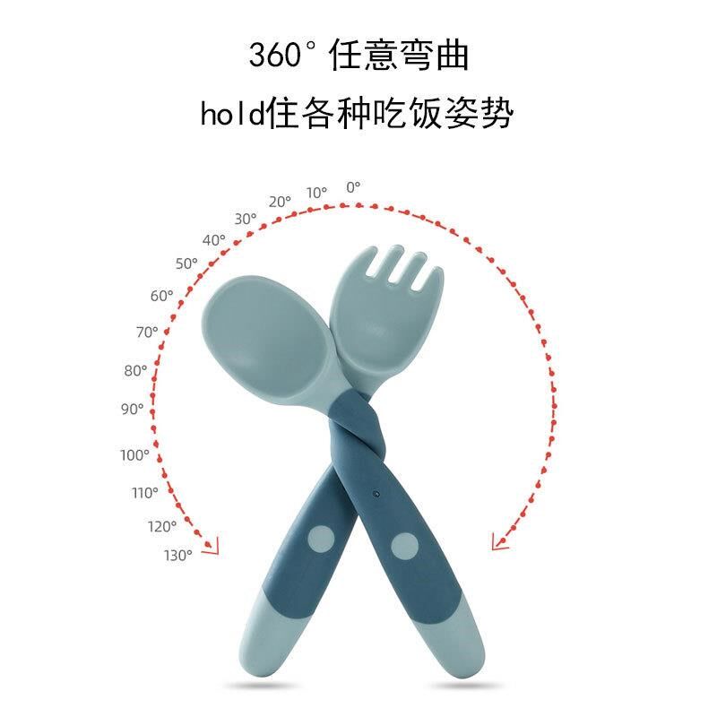 直供宝宝学吃饭训练勺子婴儿辅食弯头扭扭叉勺可弯曲儿童餐具