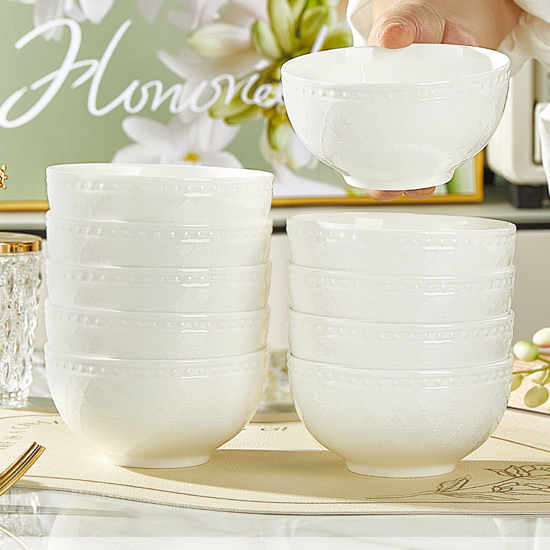 釉下彩骨瓷碗家用套碗套装2024新款时G尚加厚面碗可微波饭碗10个