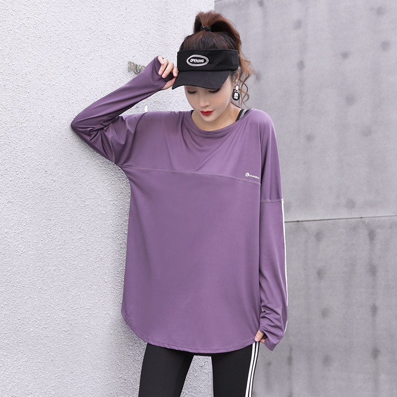 大码瑜伽服d女胖mm宽松200斤中长款过臀跑步排汗长袖健身服秋冬季