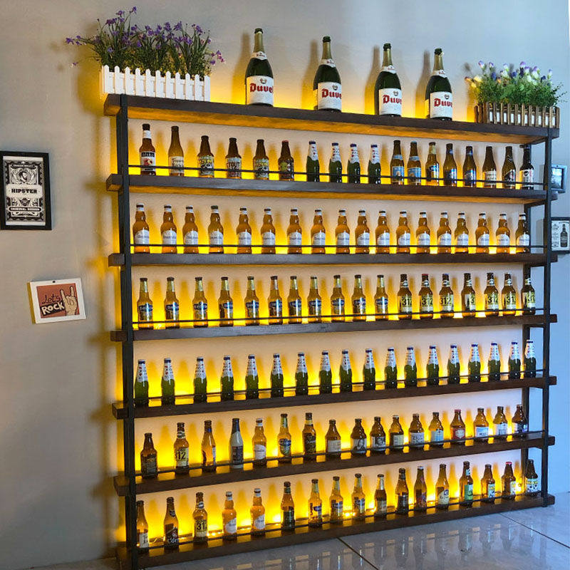 酒吧铁艺隔断啤酒红酒架餐厅墙上A装饰实木吧台发光酒柜展示置物