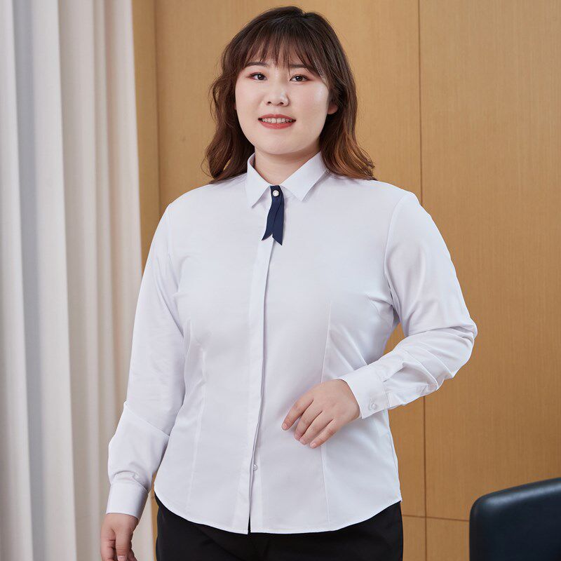 胖MM长袖白衬衫女200斤弹力加肥加大码衬衣职业装宽松Z工作面试潮