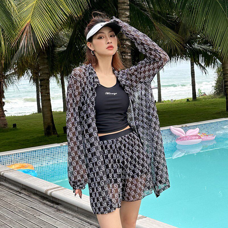泳衣女款夏分体三件套大q码遮肉保守长袖防晒罩衫高级2024新款泳