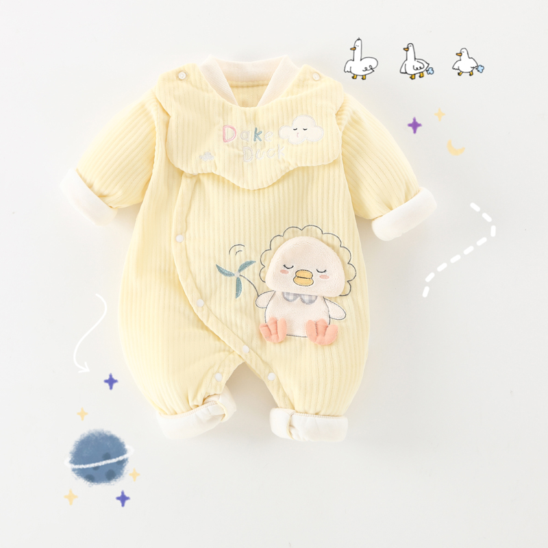 婴儿连体衣薄款新生儿春季外出抱衣男女宝宝棉服哈衣薄棉春秋套装
