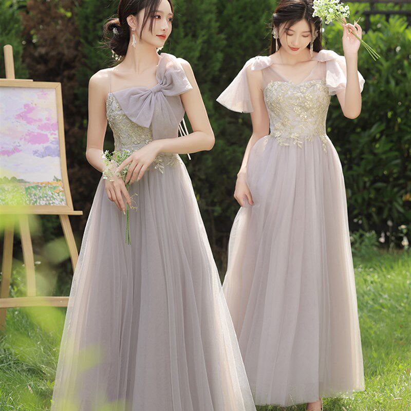 伴娘服女2024新款气质灰色仙气结婚高级感姐妹服伴U娘团婚礼裙秋