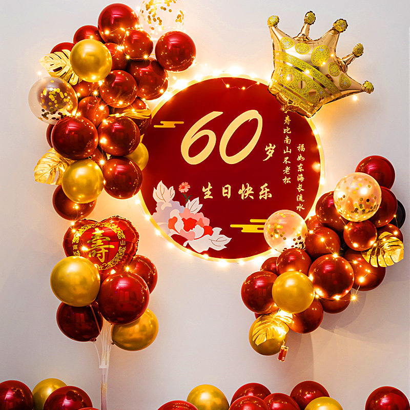 60大寿生日装饰气球布置70爸爸妈妈8G0岁老人背景墙过寿宴祝寿场