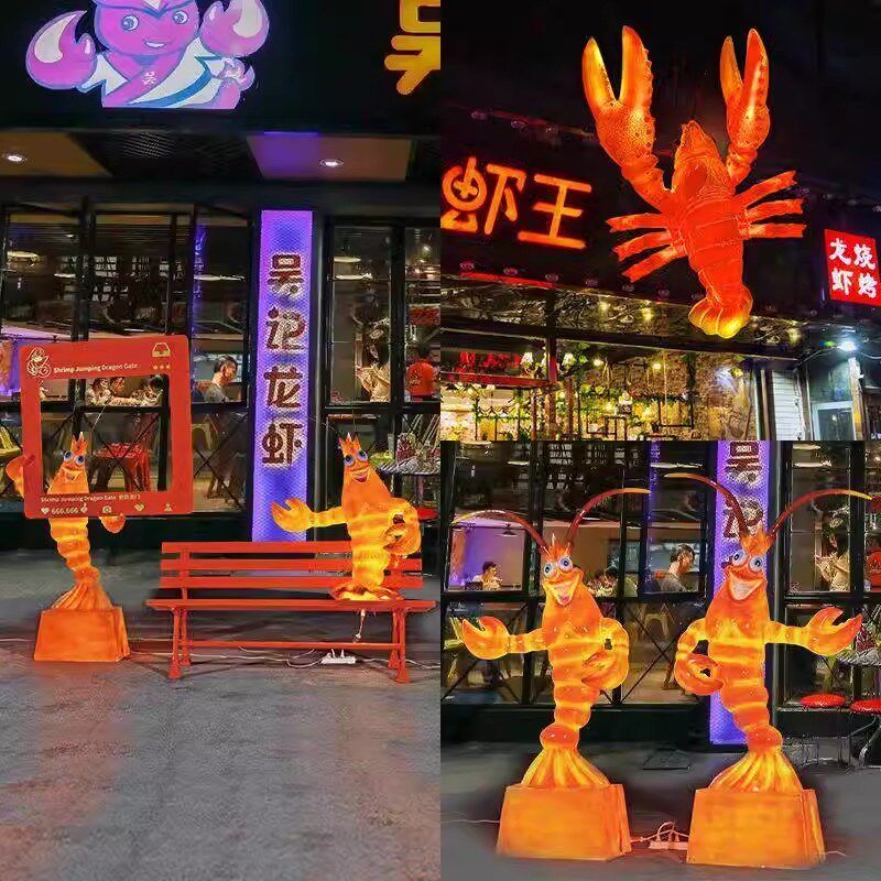 仿真发光小龙虾雕塑模q型摆件夜市餐厅卡通迎宾大排档招牌挂件装