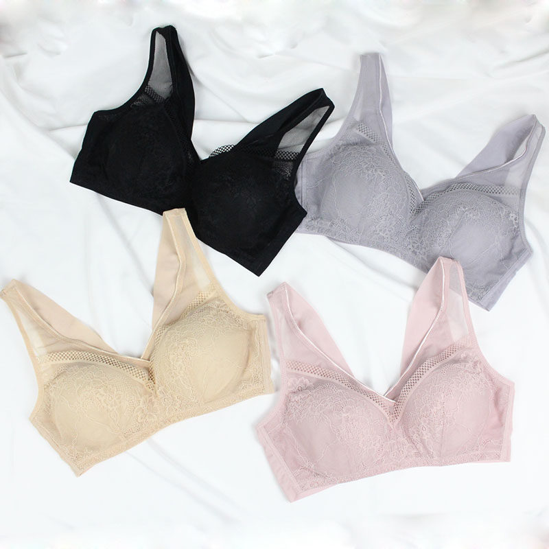 韩国无钢圈薄款蕾丝全罩杯上托聚拢侧收文胸O 美背无痕女大码内衣
