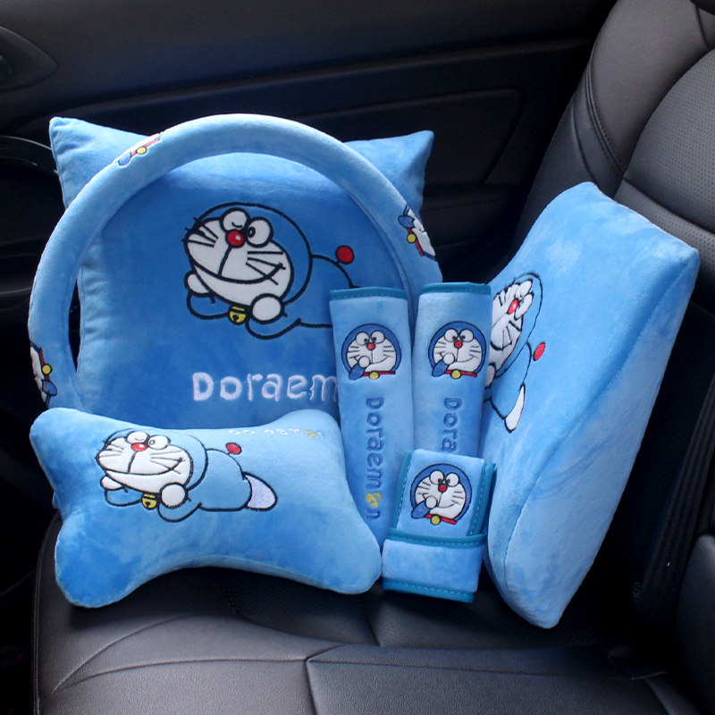 可爱卡通汽d车头枕时尚个性车用方向盘套冬季毛绒空调被抱枕被内