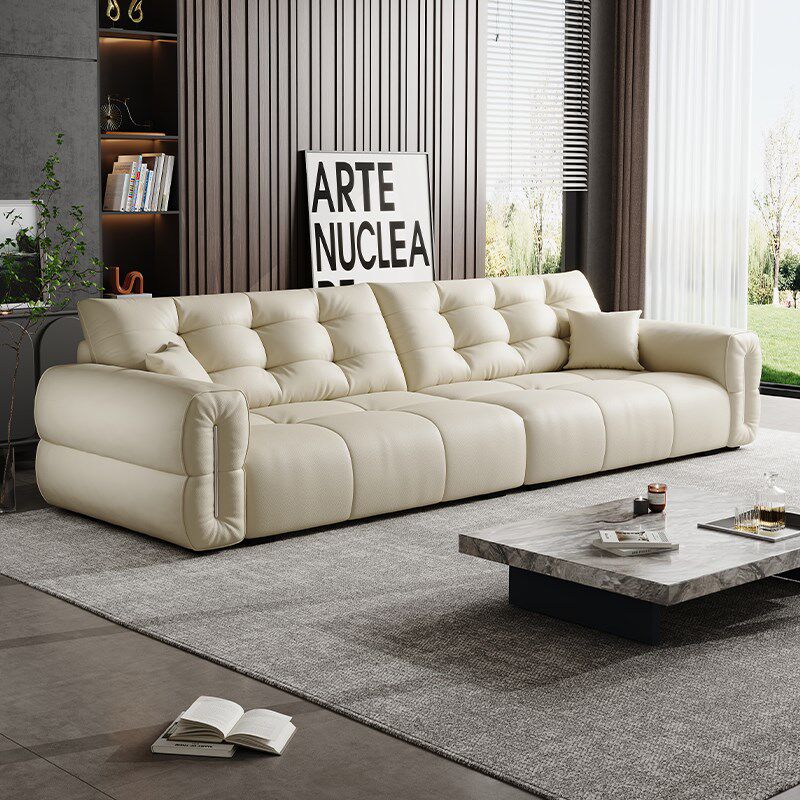 新款现代简约泡芙风沙发意式极简羽绒靠背皮布艺沙发客厅大小户型