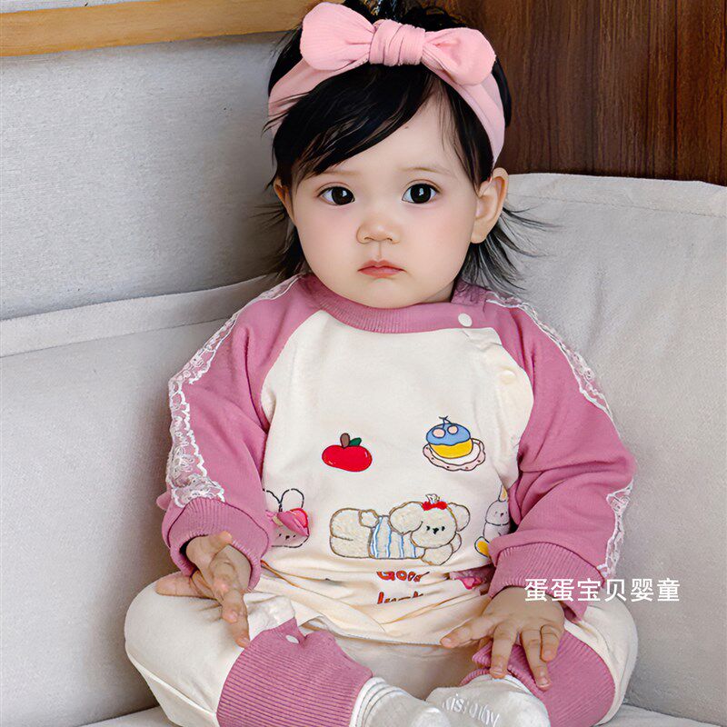2025新款秋季女婴秋季连体v衣可爱和超级可爱的婴儿服装早秋郊游